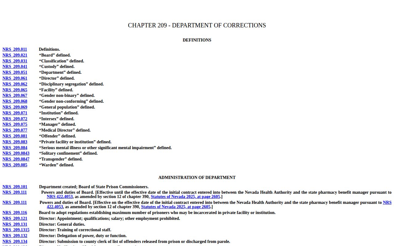 Churchill County inmate release date Nevada sentence credit rules
