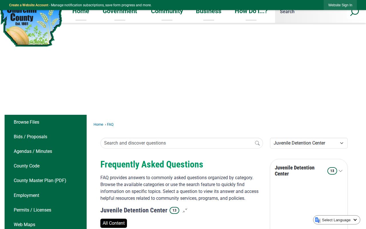 Official Churchill County FAQ explaining authorized juvenile release from Teurman Hall